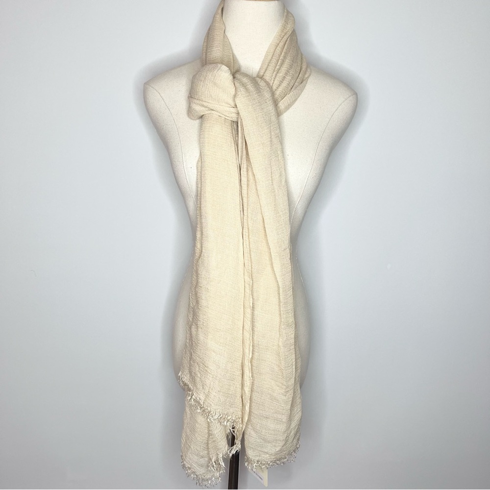 ANTHROPOLOGIE // SEE U SOON Cream Pinstripe Fringe Scarf NWT 21175003